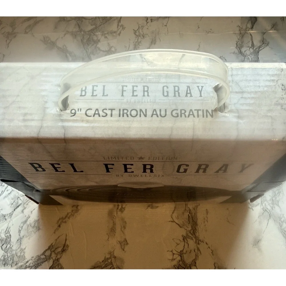Bel Fer Au Gratin Pan 9 in Gray Dwellsix Limited Edition Enameled Cast Iron NIB
